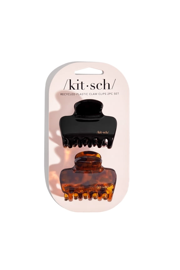 Eco-Friendly Medium Hair Claw Clips for Adults - 2 Piece Set in Black & Tortoise