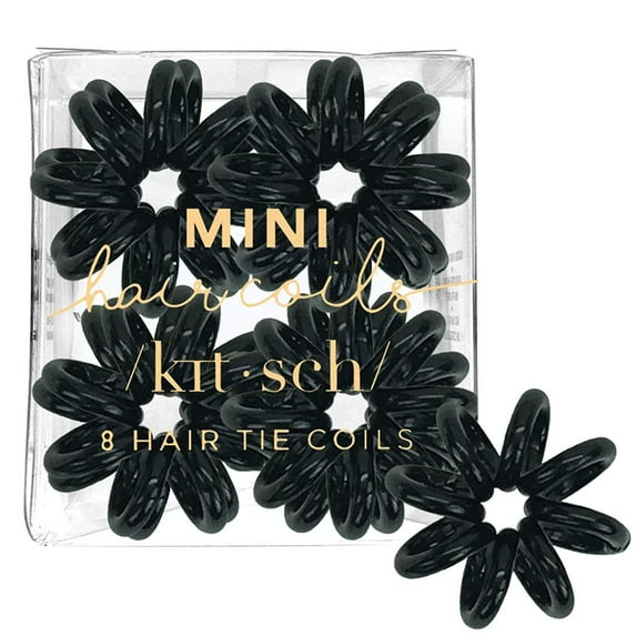 Kitsch Mini Hair Coils, Coiled Hair Ties, 8 Pcs, Black