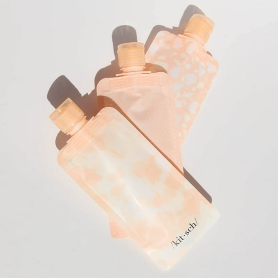 Kitsch Pouch 3pc Set, Refillable Travel Accessories, Travel Bottles (Blush)