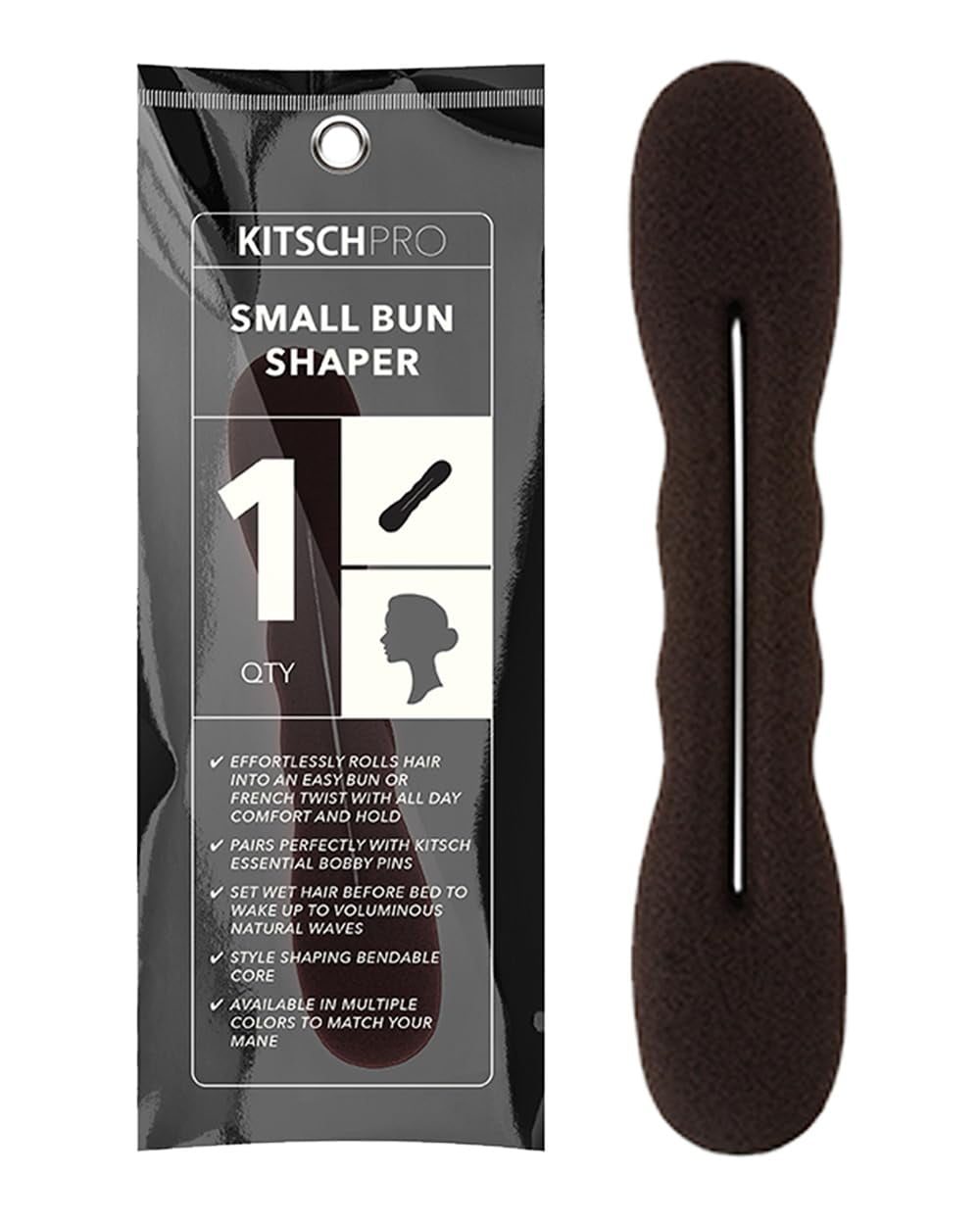 Kitsch Pro Bun Shaper and Heatless Hair Curler (Small, Brown)