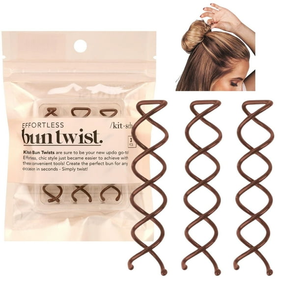 Kitsch Pro Bun Twist - Spin Type Pins - Ponytail Holder - 3 Count (Brown)