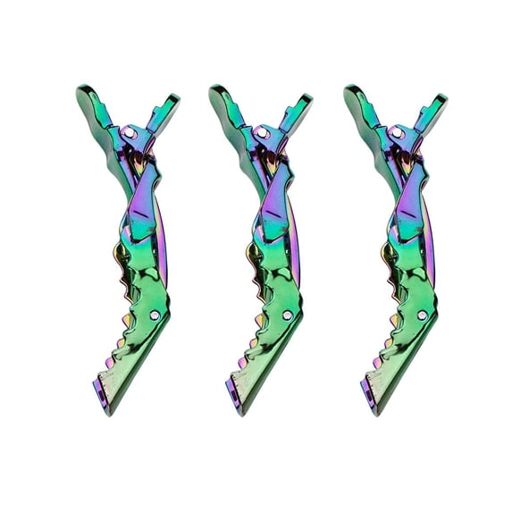 Kitsch Pro Crocodile Blow Dry Hair Clip, Alligator Clips for Salon or Home, Darby Clips, 3 Count (Iridescent)