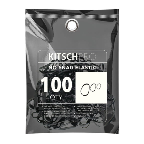 Kitsch Pro Mini Gummy Elastic Hair Bands, Ponytail Holder, 100-Count (Black)