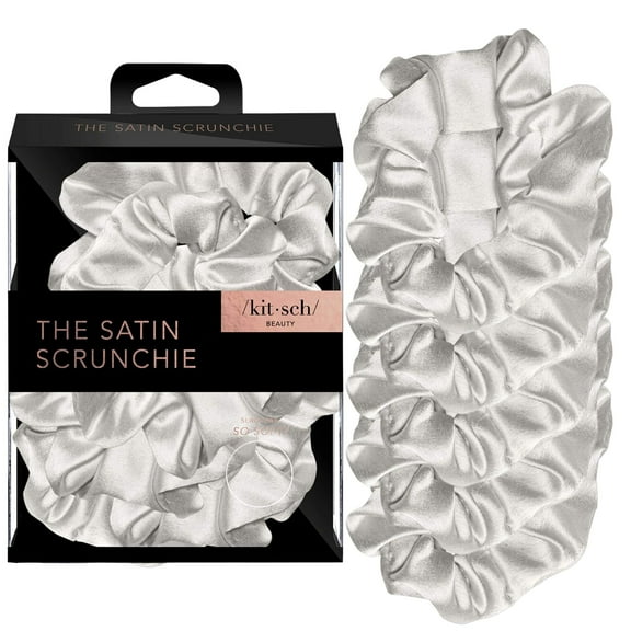 Kitsch Pro Satin Sleep Scrunchies for Adults, Softer Than Silk Scrunchie Hair Tie, 5 ct, Silver