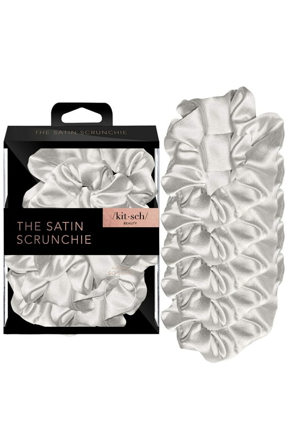 Pro Satin Sleep Scrunchies for Adults, Softer Than Silk Scrunchie Hair Tie, 5 ct, Silver