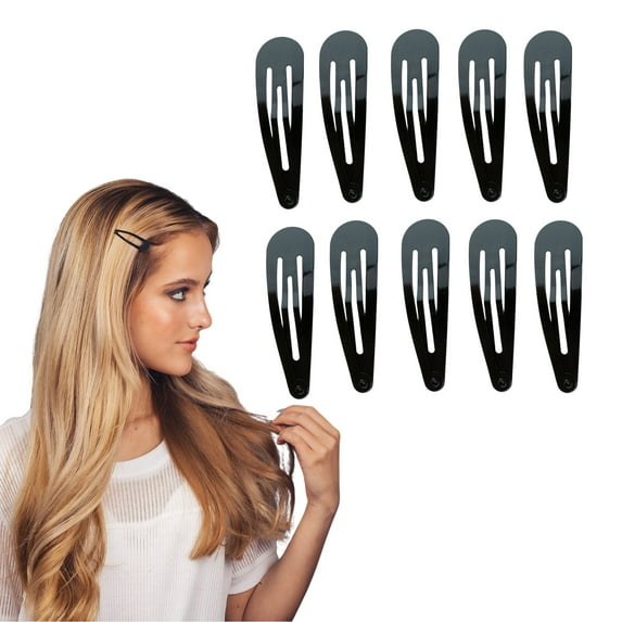Kitsch Pro Snap Hair Clips, Hair Barrettes for Women, Snap Clips, 10 Pcs (Black)