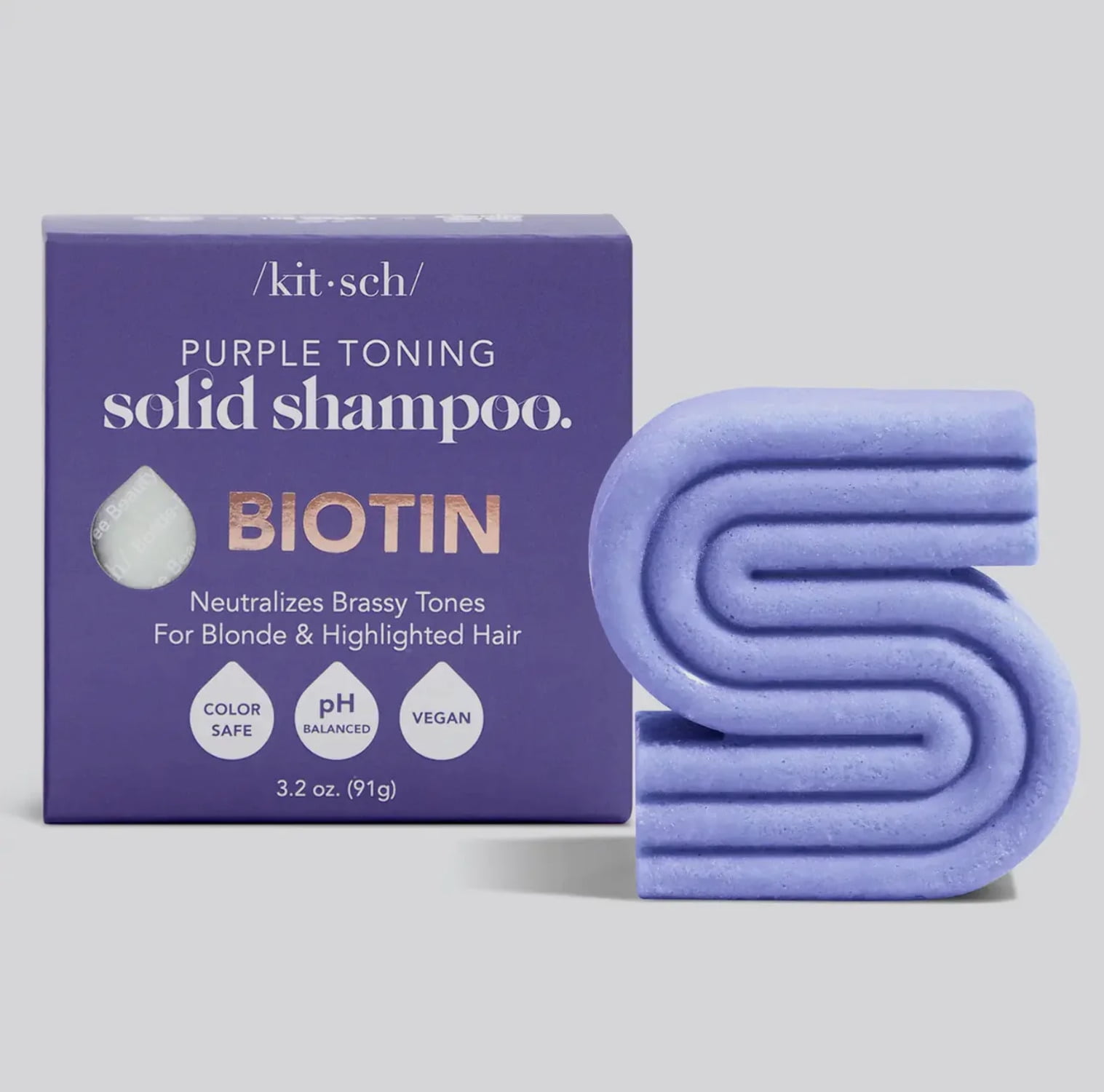Kitsch Purple Toning Shampoo Bar for Color Treated & Grey Hair, Made in US, Toning Purple Bar Shampoo for Blonde, Grey & White Hair, Removes Brass & Yellow Undertones, Paraben Free, 3.2oz