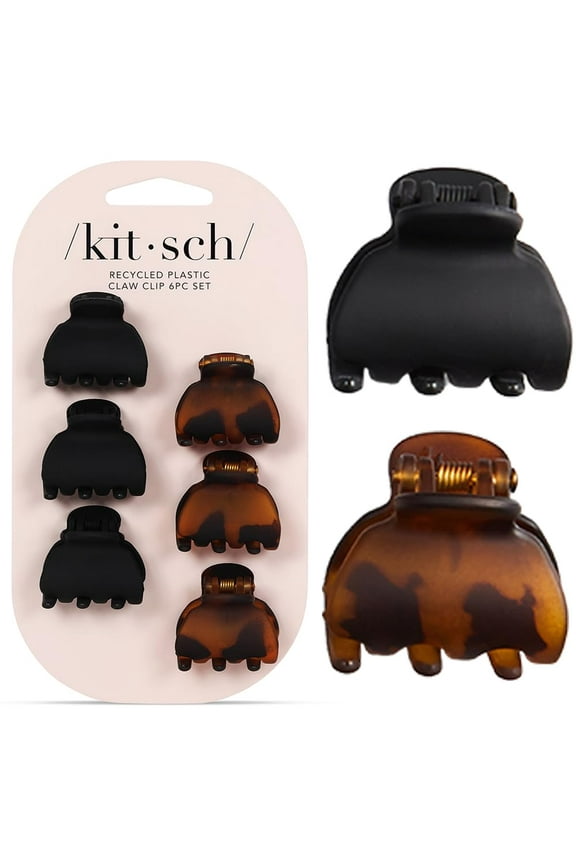 Recycled Plastic Classic Claw Clips, Black, 6 ct (6 Pack)