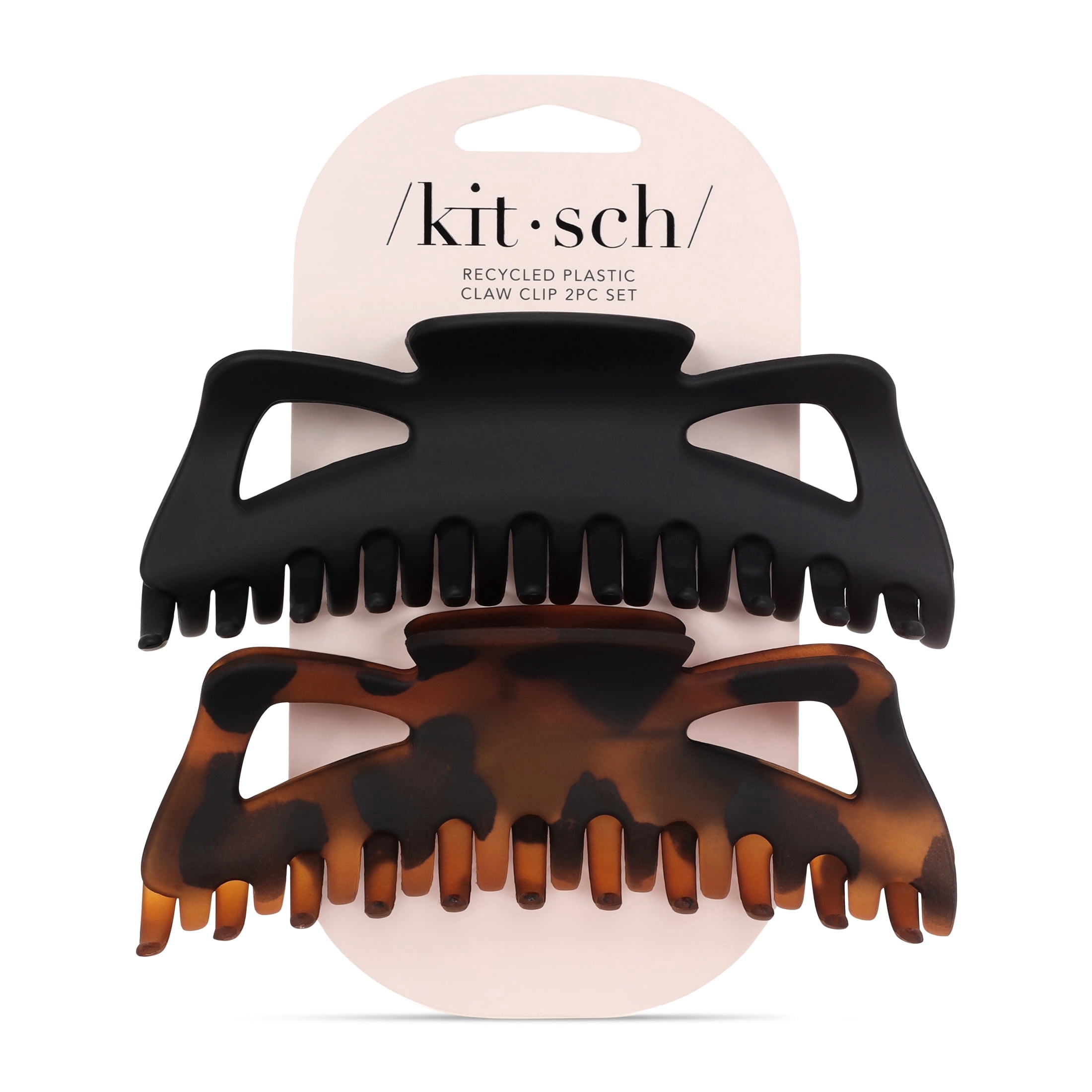 Kitsch Recycled Plastic Jumbo Claw Clip 2 Count, Tortoise & Black - Eco-Friendly Hair Accessories