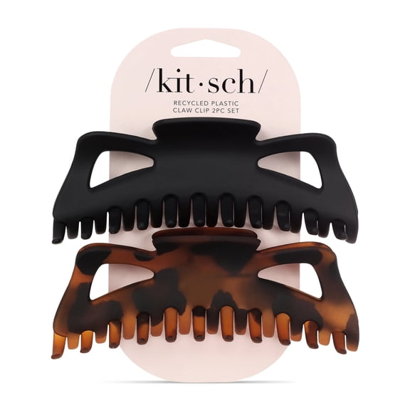 Kitsch Recycled Plastic Jumbo Claw Clip 2 Count, Tortoise & Black - Eco-Friendly Hair Accessories