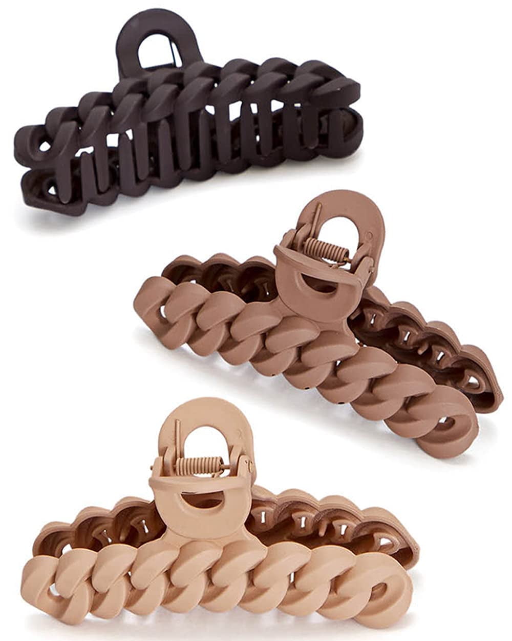 Kitsch Recycled Plastic Large Claw Clip - Big Chain Hair Clips for Women, 3pc Set Large, Neutrals