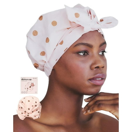 Kitsch Reusable Plastic Shower Cap, One Size, Blush Dot