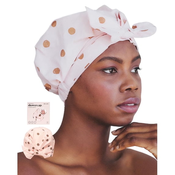 Kitsch Reusable Plastic Shower Cap, One Size, Blush Dot