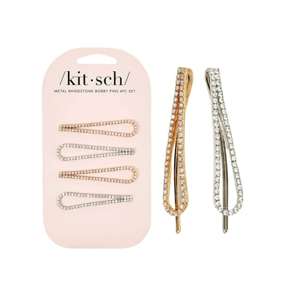 Kitsch Metal Rhinestone Drop Bobby Pins 4 pc Set - Gold & Silver