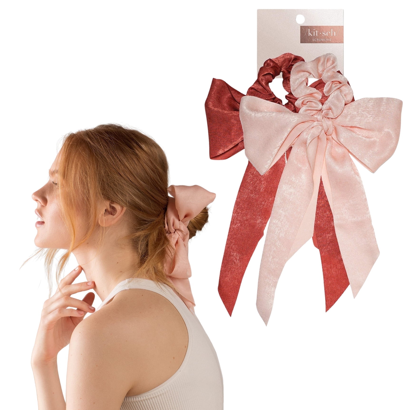 Kitsch Satin Hair Scarf Scrunchie Hair Ties, Blush/Mauve, ct