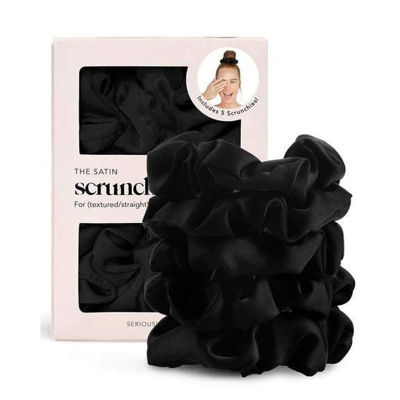 Kitsch Satin Hair Scrunchies, Black, 5 Pack