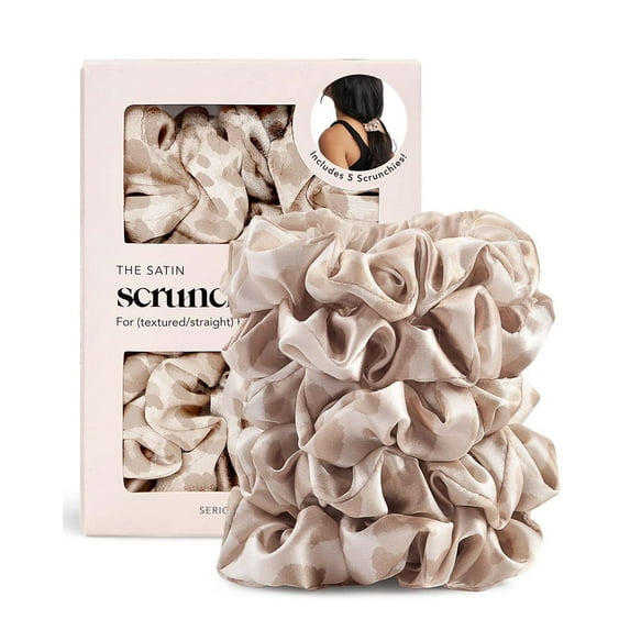 Kitsch Satin Hair Scrunchies for Adult, Multicolor Leopard, 5 Pack