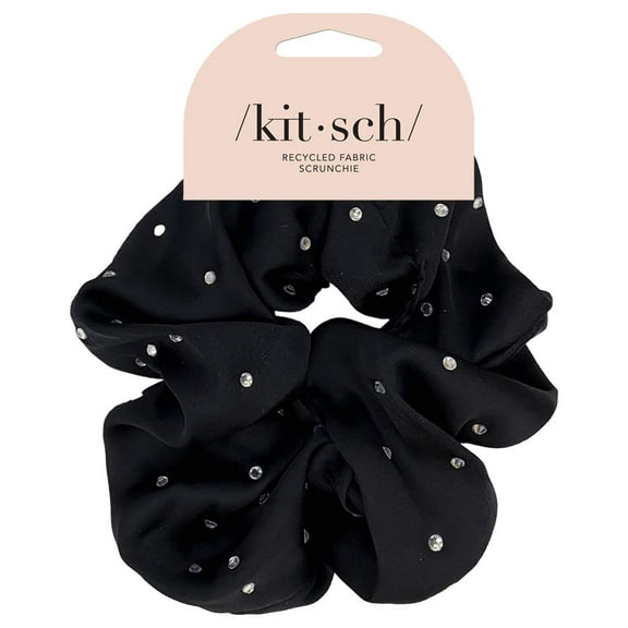 Kitsch Satin Rhinestone Scrunchie - Scrunchies for Women (Black)