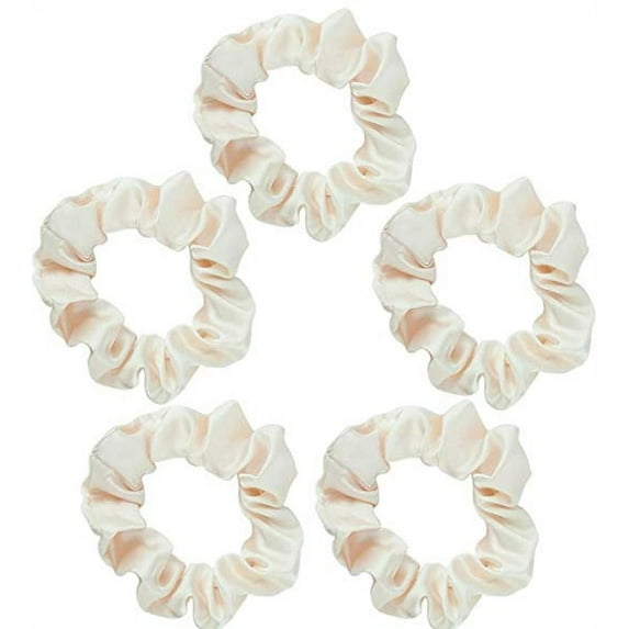 Kitsch Satin Silk Scrunchies - Ponytail Holder - 5 Pack (Ivory/off-White)