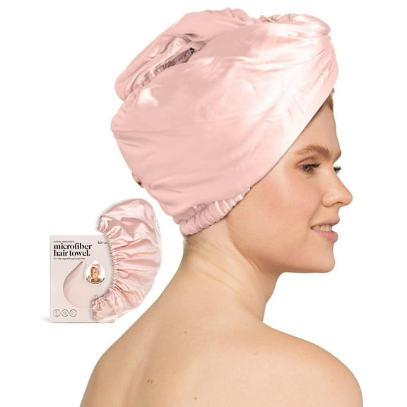 Kitsch Satin Wrapped Microfiber Hair Towel, Pink, 1 Count