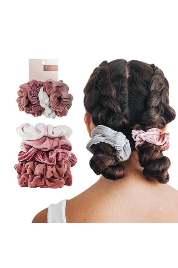Scrunchies, Velvet Hair Scrunchies, 5 Pack, Blush/Mauve