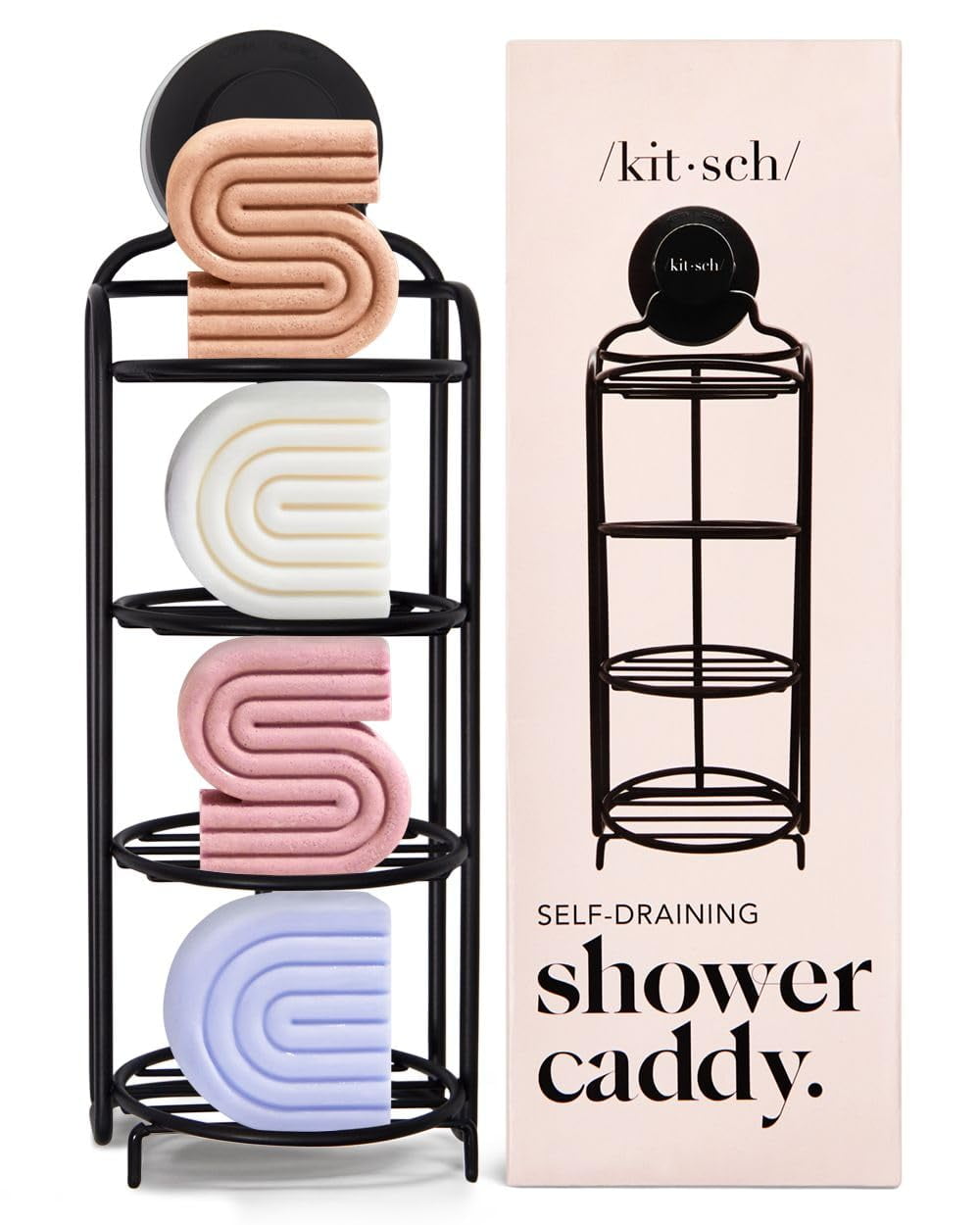 Black Metal Freestanding Self-Draining Shower Caddy with 4 Shelves
