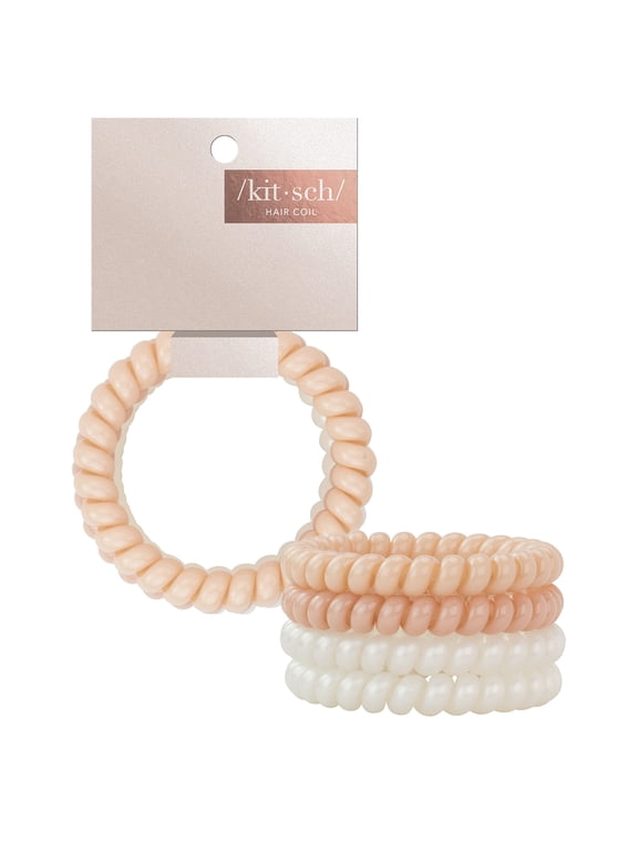 Slick Large Spiral Hair Ties, Coiled Hair Ties, Phone Cord Ponytail Holder (Nude)