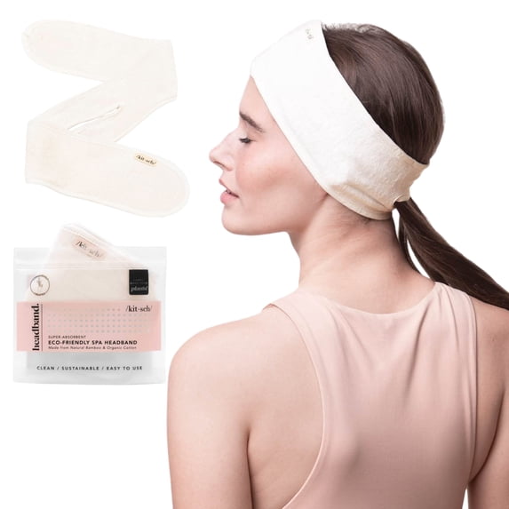Kitsch Spa Headband - Women's Microfiber Makeup Headband for Face Washing, Ivory, Adjustable Fit