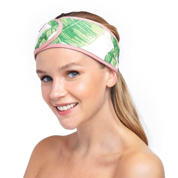 Kitsch Spa Headband - Multi Functional Skincare Headband in Palm Leaves, Green, 1 Pack