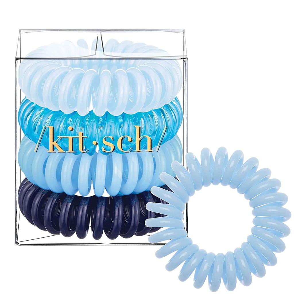 Kitsch Spiral Hair Ties, Coil Hair Ties, Phone Cord Hair Ties, Hair Coils -  4 Pcs, Denim 