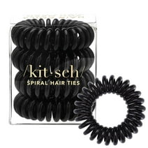 Kitsch Spiral Hair Ties for Women - Waterproof Ponytail Holders, Stylish Hair Ties, 4 Pcs (Black)