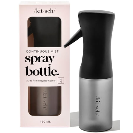 Kitsch Continuous Spray Bottle for Hair – Fine Mist Water Mister & Water Spray Bottle – Recycled Hair Spray Bottle – Spray Bottles for Cleaning, Styling, Plants & More – Black, 150ml