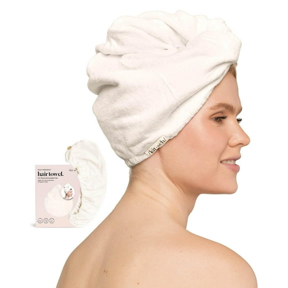 Kitsch Super Absorbent Microfiber Hair Towel Wrap for Women, Anti-Frizz Quick Dry Turban (Ivory)
