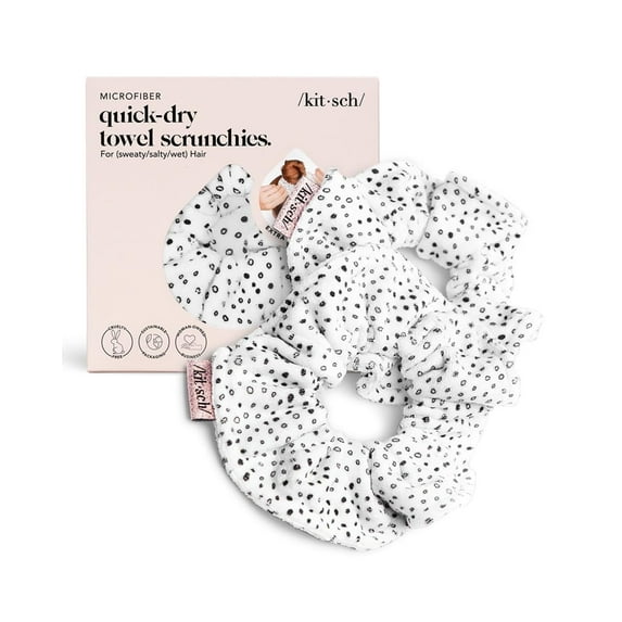 Kitsch Towel Scrunchie, White Dot-Print, 2 Pc