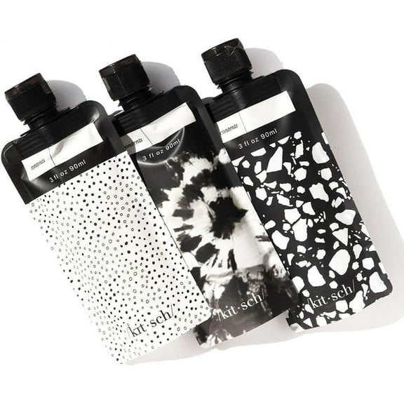 Kitsch Travel Containers - Leak Proof Refillable Liquid Squeeze Travel Pouches, 3oz (Black & Ivory)