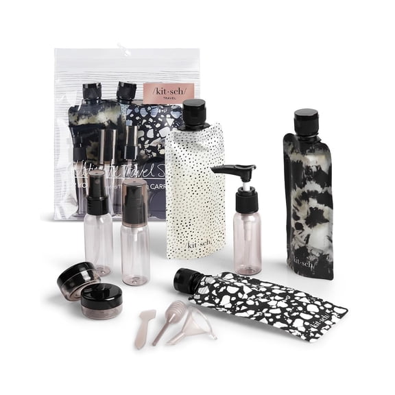 Kitsch Ultimate Travel Bottles Set, Reusable Materials - 11pcs(Black & Ivory)