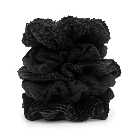 Kitsch Ultra Textured Scrunchies, Hair Scrunchies, Ponytail, 5 Pack (Black)