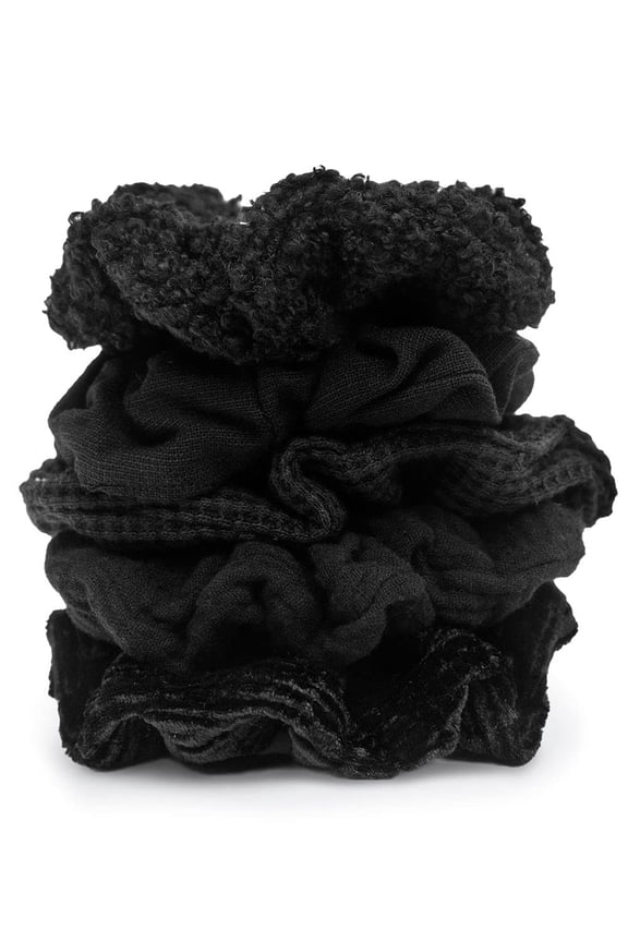 Ultra Textured Scrunchies, Hair Scrunchies, Ponytail, 5 Pack (Black)