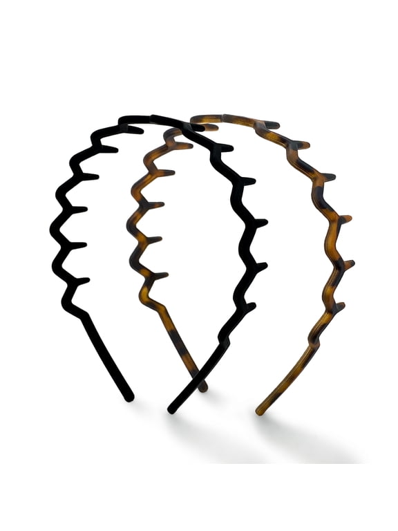 Zig Zag Headband 3pc Set - Black & Tortoise