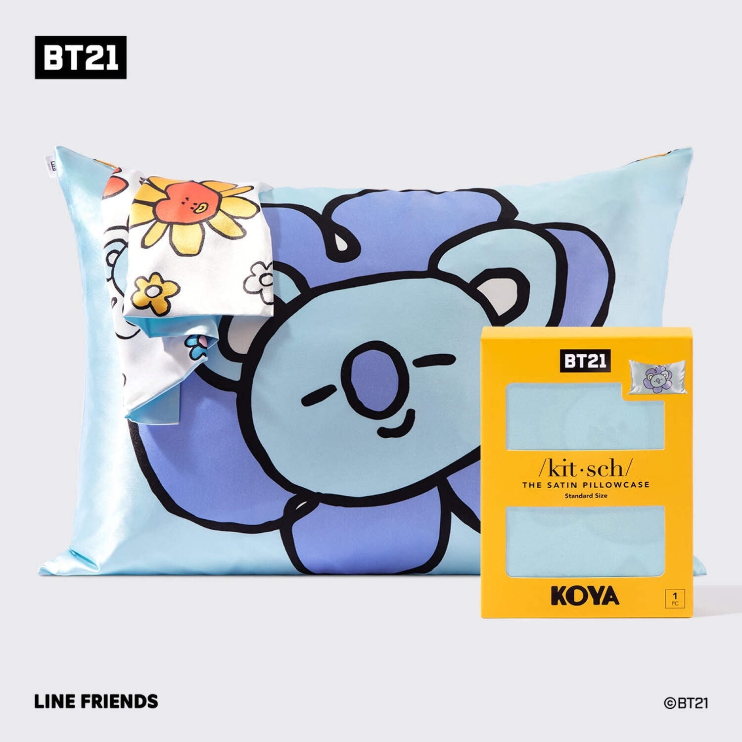 BT21 KOYA Blue Satin Standard/Queen Pillowcase