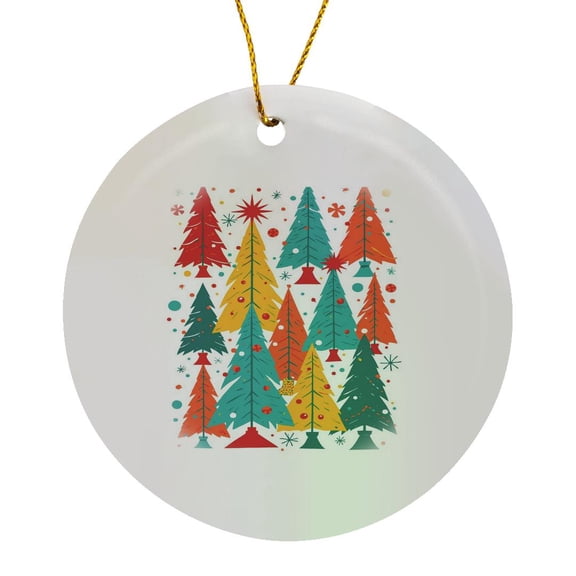 3drose, Kitschmas Fir Christmas Trees Retro Abstract, Circle Porcelain Ornament
