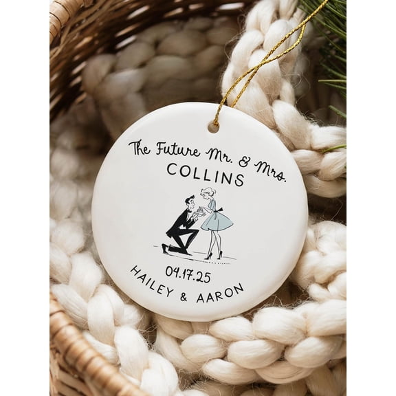 Kitschy Christmas Engaged Ornament, Personalized Engagement Gift for Couple, Christmas Ornament Engaged Gift, Engagement Gift for Bride