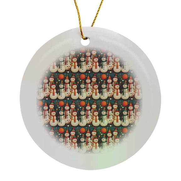 3drose, Kitschy Snowmen Christmas Mid-century Retro Fun Pattern, Circle Porcelain Ornament