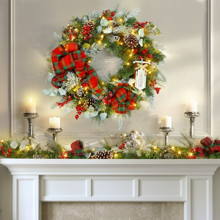Kitsin 30 inch Artificial Christmas Wreath with 40 LED Lights - Main Image