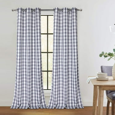 Kitsin Buffalo Check Textured Curtains, Light Filtering Grommet Lightweight Window Curtains for Bedroom, Living Room, Set of 2