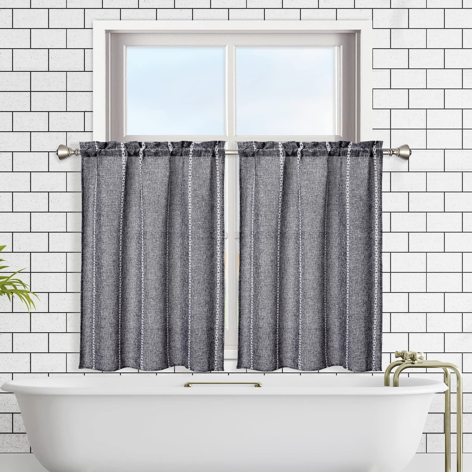 Kitsin Farmhouse Kitchen Curtains with Vertical Stripe Design, Semi ...