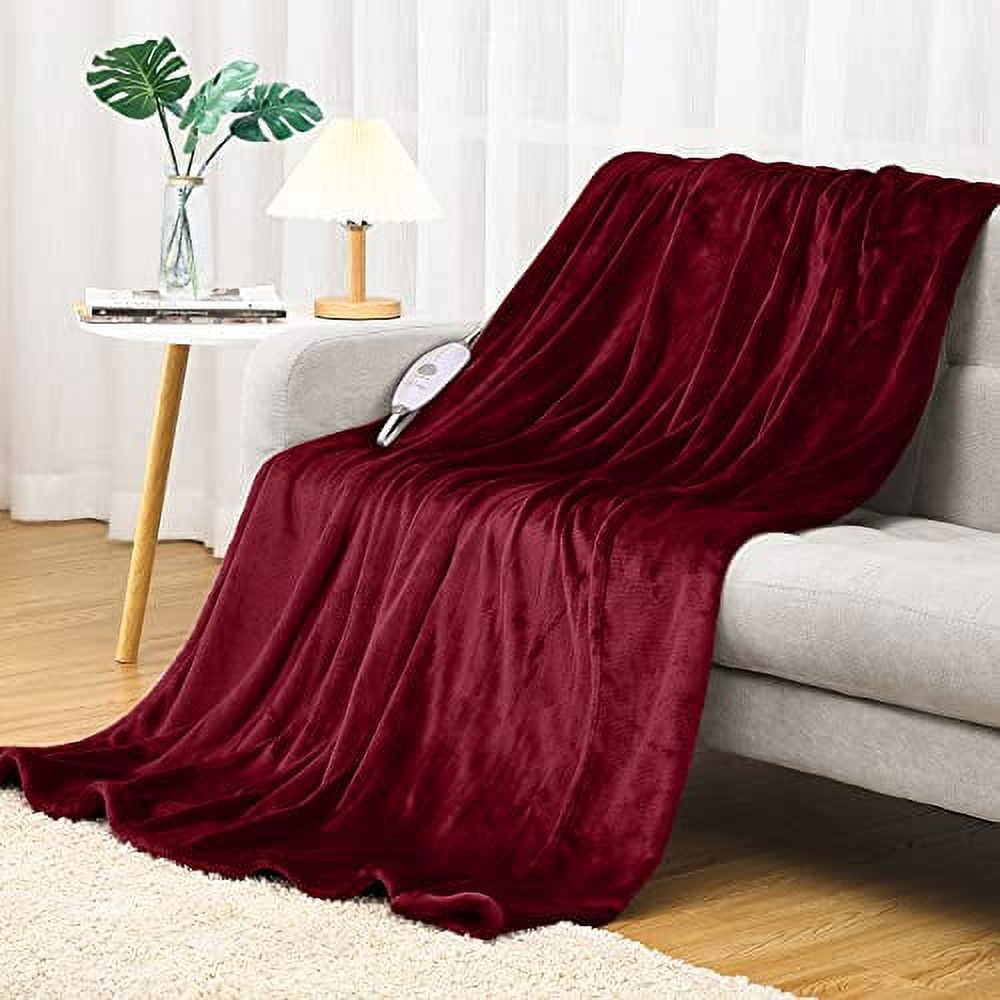 Electric Blanket, Flannel Reversible Fast Heating Blanket Heated Throw  Blanket with 5 Heat Settings, 4 Hours Auto Shut Off 