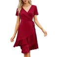 thumbnail image 1 of Kitsin Women's Short Sleeve Wrap Dress Summer V Neck High Waist Flowy Tiered Ruffle Party Midi Dresses with Belt, 1 of 8