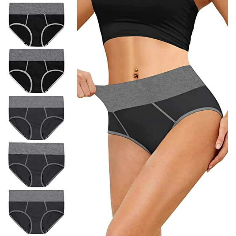 Kitsin Women's Underwear Cotton Full Coverage Briefs, Soft Stretch No  Muffin Top Ladies Panties Regular, 2 Pcs Black, 3Pcs Gray 