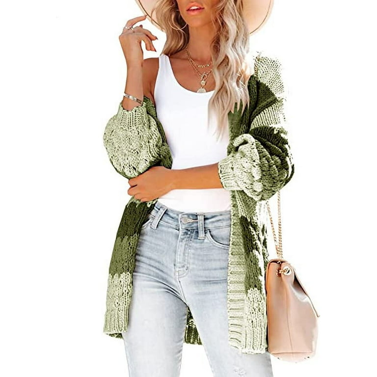 Kitsin Womens Long Sleeve Color Block Cardigan Striped Open Front